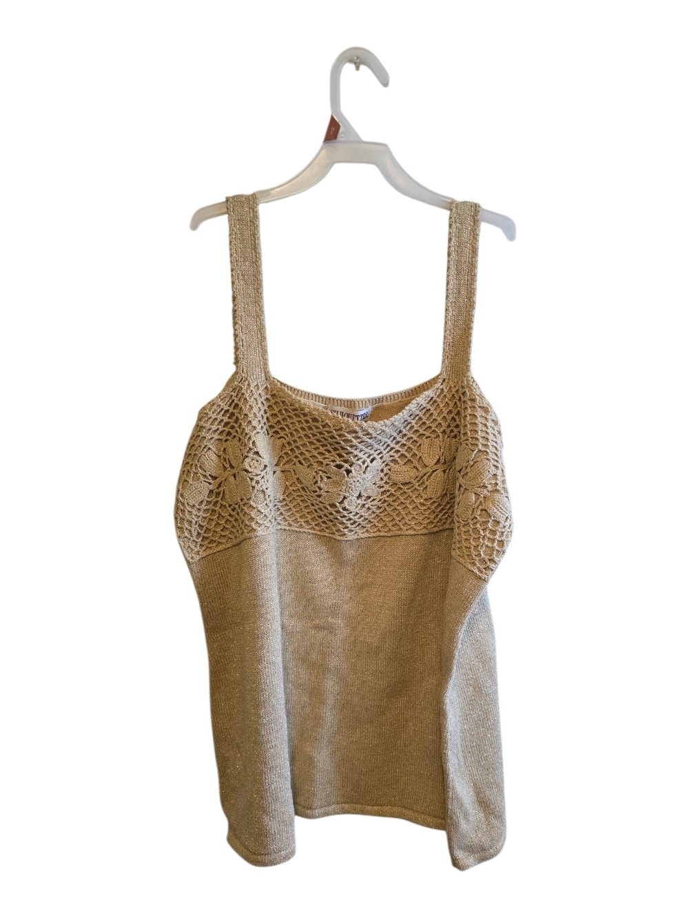 Silhouettes Vintage Gold Metallic Crochet Knit Tank Top - Plus Size 2X